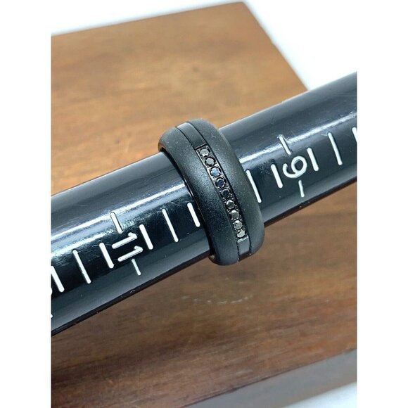 Men's Wedding Band Tungsten Steel Black Gemstones 9mm Wide Ring Size 10 - Picture 9 of 14